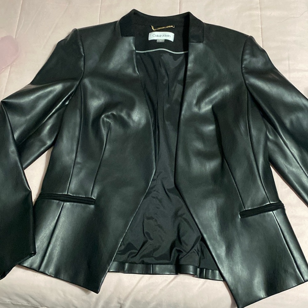 Calvin Klein Black Faux Leather Blazer Jacket